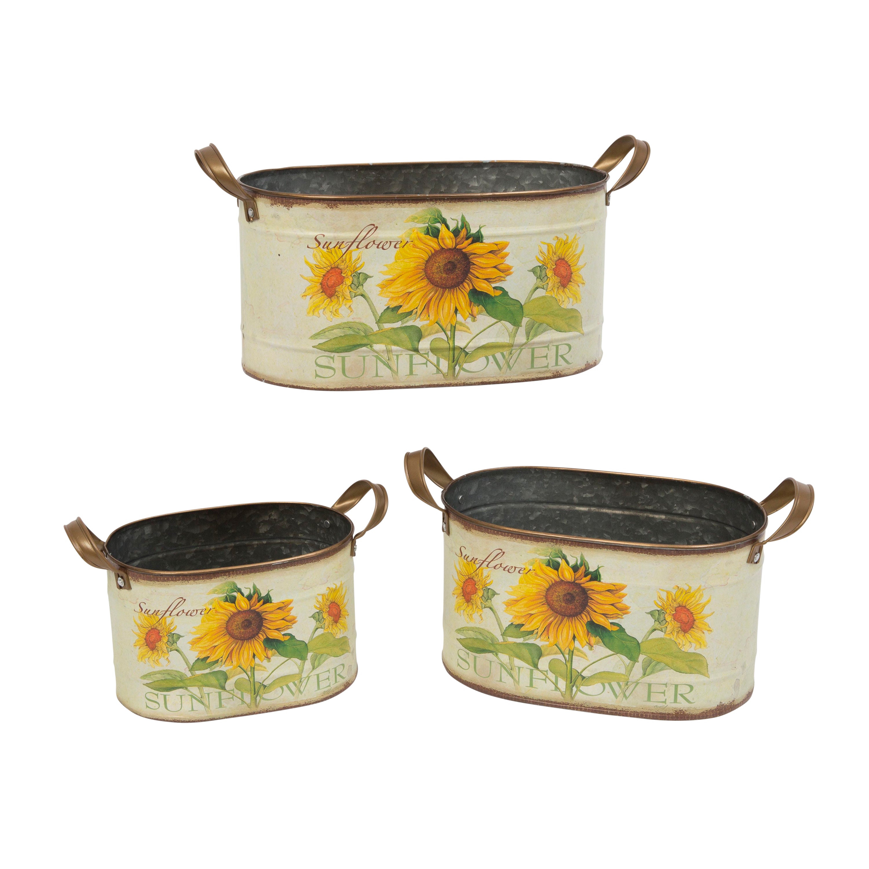 Nesting Metal Sunflower Design Buckets, set of 3